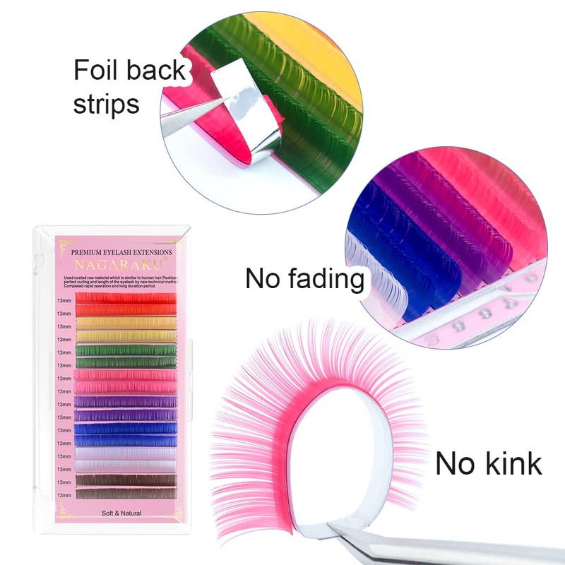 NAGARAKU Colourful Eyelash Extensions, 8 Mixed Rainbow Colours, Classic Individual