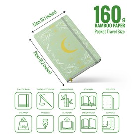 BUKE A5 Dotted Journal – 160gsm Ultra Bamboo Paper, Moon & Star Foil Cover, Flat Lay Notebook with Gift Box – 160 Pages, 5mm Dot Grid, Faux Leather Hardcover (Matcha Green)