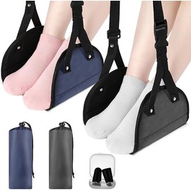 Airplane Foot Hammock 2 Pack Footrest for Airplane & Office Foot Hammock for Plane Flights Long Trip Travel Accessories (Black+navy blue)