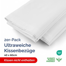 Pillowcases 40 x 60 cm, white, pack of 2, soft microfibre pillowcases, breathable, easy-care and wrinkle-free cushion covers, machine washable with envelope closure, Oeko-Tex