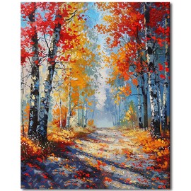 TFIAVSIN Paint by Number for Adults Autumn Woodland, Paint by Numbers Landscape Oil Painting for Adults Paint by Number, DIY Paint Number Kits Adult Paint by Number Craft Kits, 16"x20"