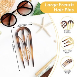 8PCS French Hair Pin for Women, LIOUCBD U Shaped French Twist Hair Pin, Large Hair Styling Pins for Thick Long Hairs, 3 Internal Teeth Bun Pins for Wedding Party Daily Hair Accessories