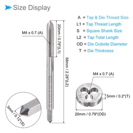 CoCud Tap and Die Set, M4 x 0.5 Thread, Metric High-Speed Steel Machine Screw Tap & Round Die Tool Kit - (Applications: for Threading Tapping Repairing), 1-Set