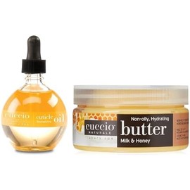 Cuccio Tratamiento Completo De Manos - Aceite Para Cutícula 2.50 Oz Y Mezclas De Mantequilla Crema Corporal Perfumada Hidratante, 8 Oz (Leche Y Miel)