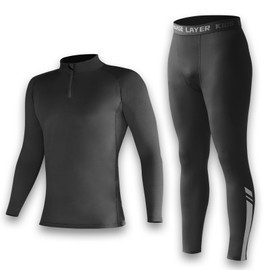 Penerl Skins for Boys Long Sleeve Top & Tights Football Compression Set | Kids Thermal Base Layer Set, Football Skins Boys Age 4-16 (Black, 32)