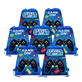 CC HOME 12Pcs Game On Drawstring Party Bags, Gamepad Pixels My World Gift Candy Treat Bags, Game Theme Party Favor Bags for Baby Shower Kids Girls Boys Birthday Party Decorations 10.6 x 13.4 inch