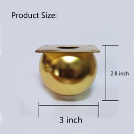 Jaswass Golden Furniture Legs 3 Inch, Heavy Duty Metal Round Ball Shape Sofa/Table Legs Set of 4, Golden Plated Steel Feet with Rubber Pads for DIY Cabinets, Bed, Couch, Coffee Table (Gold)