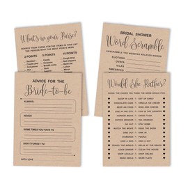Inkdotpot Bachelorette Party Games Set Bundle of 4(50 Sheets Each) Kraft Rustic Fun Bridal Shower Games Set