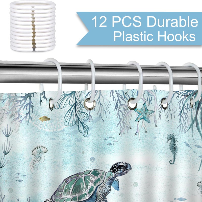 Mocsicka Sea Turtle Shower Curtain Teal Blue Ocean Beach Coastal