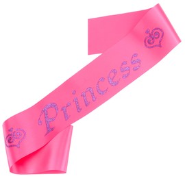 Exacoo Princess Satin Sash for Women Girls Rose Red with Purple Glitter Letters with Pearl Brooch Pin Party Accessory Birthday Gifts Prom Photo Props Decorations Beauty Pageant Sashes