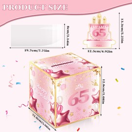 Joycard 65th Birthday Money Box for Women or Mother, 65 Years Old Birthday Decorations, Fun Pull-Out Cash Gift Box for Parties, Ideal for 65th Birthday Surprises （with 35PCS Bags）