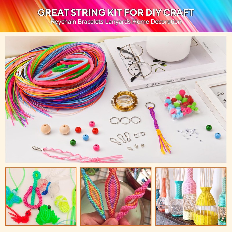 295 PCS Scoobies Strings Kit, Scoubidou Strings, Plastic Lacing Cord