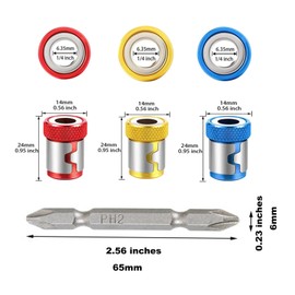 3-Piece Strong Magnetic Screw Ring Holder with 3-Piece Ph2 Screwdriver Head Set can be Used for 1/4 inch 6.35mm hex Screwdriver and Power Screwdriver Head Universal Screwdriver Head Magnetic Ring