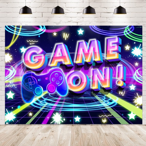 Newsely Neon Game On Backdrop 7Wx5H Photography Glow Gamer Gaming