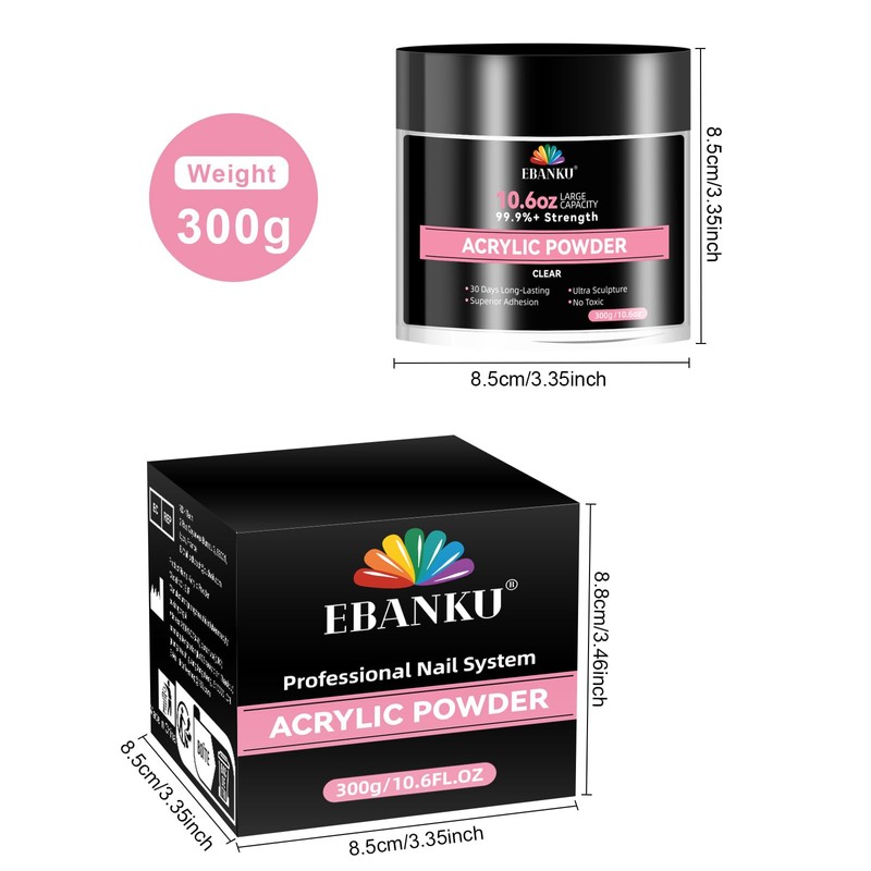 EBANKU Acrylic Powder Large Capacity Professional Acrylic Nail Powder for