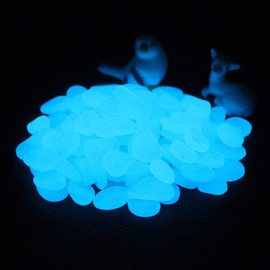 Muzero Glow in The Dark Rocks - 200pcs Blue Glow Pebbles Luminous Stone for Fish Tank, Aquariums Rocks Garden Yard, Path Patio Decorations Powered by Light or Solar