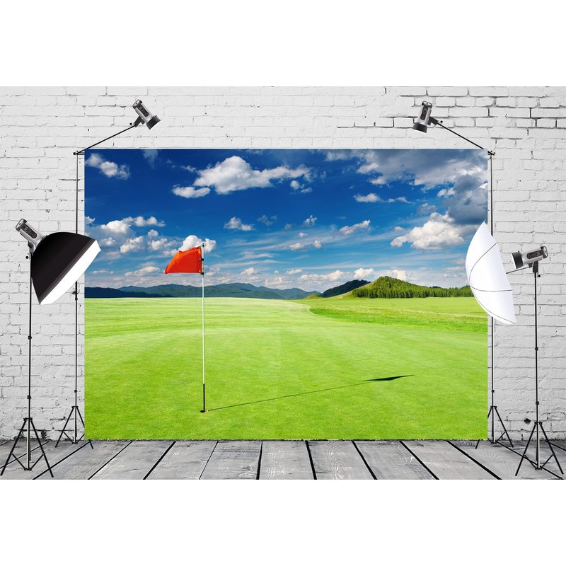 CORFOTO 7x5ft Fabric Golf Course Backdrop Photography Golf Flag Green