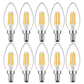 BRIMAX B11 E12 LED Candelabra Bulbs 40W Equivalent, 4W Dimmable LED Candle Light Bulbs, 2700K Warm White, LED Filament Clear Glass Light Bulbs for Chandelier Celling Fans and Fixtures,Pack of 10