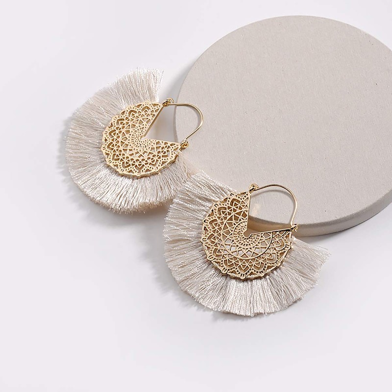 Tassel Hoop Earring Statement Thread Dangle Earrings Stylish Long Fringe