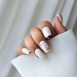 Pink powder beach ball handmade nail tips - Long Square / 핑크 파우더 비치 볼 수제 네일팁 - 롱스퀘어