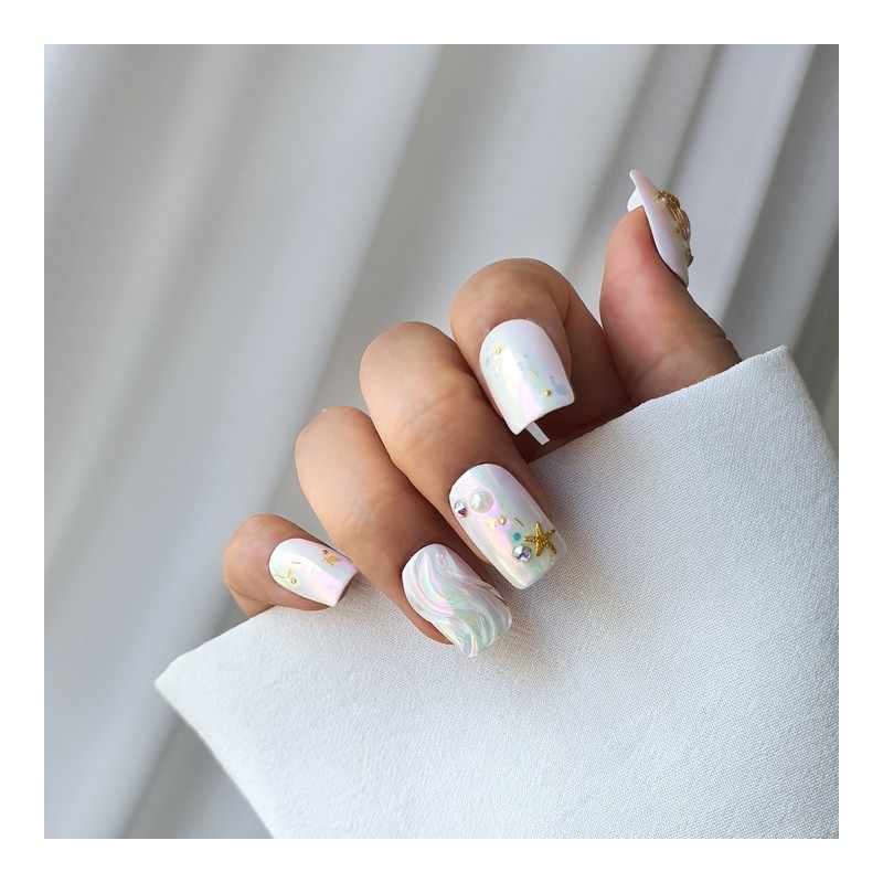 Pink powder beach ball handmade nail tips - Long Square