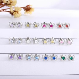 925 Sterling Silver Birthstone Butterfly Screwback Stud Earrings Hypoallergenic Safety Back Earrings, Silver, Cubic Zirconia