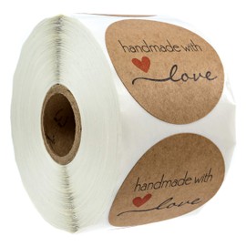 2" Inch Round Natural Kraft Handmade with Love Stickers / 500 Labels per roll