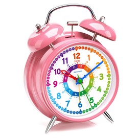 Peakeep Loud Analog Alarm Clock for Kids Learning Telling Time Teaching, 4.5" Twin Bell Alarm Clock Battery Operated for Heavy Sleepers Adults Teenagers Kids