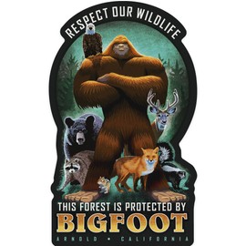 Lantern Press Sticker Arnold, California, This Forest is Protected by Bigfoot, Die Cut Vinyl, (Waterproof Decal for Cars, Water Bottles, Laptops, Coolers), Small