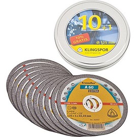 Klingspor Cutting Discs A 60 EX (for Stainless Steel / Metal Universal, Diameter 125 mm, in Viewing Window Box, Pack of 11, Sanding Disc, Abrasive) 311505