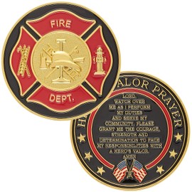 Hero's Valor Firefighter's Badge Challenge Coin Prayer 1-Pack (Single Coin)