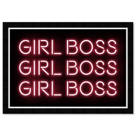 Wynwood Studio Typography Wall Art Framed Prints 'Girl Boss Neon' Empowered Women Quotes and Sayings Home Décor, 19" x 13", Pink, Black