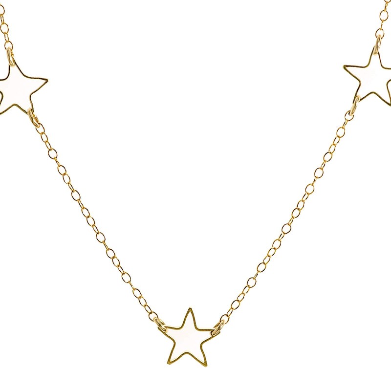 Gold Star Necklace floating locket 5 Stars Chain