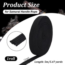 OLYCRAFT 5m Black Ito Sageo Wrapping Cord 12mm Wide Silk-cotton Blend Sword Handle Cord Tsukamaki Sageo Wrapping Cord for Japanese Samurai Swords Handle Rope