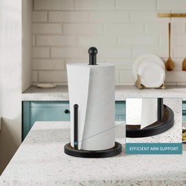 YINMIT Paper Towel Holder Countertop, Standing Paper Towel Roll Holder for Bathroom, Paper Towel Rack with Heavy Duty Wooden Base for Kitchen Counter, Fits Standard or Jumbo-Sized Rolls