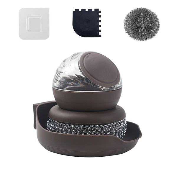 Dish Brush with Soap Dispenser, Steel Wool Scrubber with Replaceable