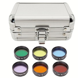 1.25" Telescope Eyepiece Filter Set Telescope Accessories Filters Kit with Storage Box for Enhancing Definition and Resolution in Lunar Planetary Observation (6 Color Filters)