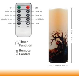 VICANBLE Gothic Flameless LED Candles Set of 6 with Remote, Battery Operated for Hallowee