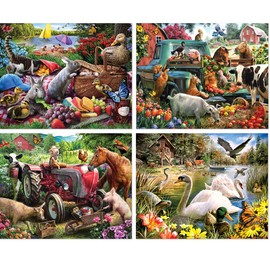 Bits and Pieces - 4-in-1 Multi-Pack - 1000 Piece Jigsaw Puzzles for Adults-Each Measures 20" x 27" (51cm x 69cm)-Country Fun by Artist Larry Jones