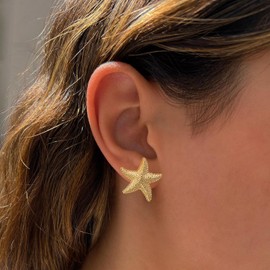 Gold Starfish Earrings for Women,14k Small Starfish Stud Earrings Lightweight Boho Ocean Seashell Earring Trendy Summer Beach Jewelry Gifts