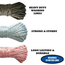 Lizzy Washing Line Rope | Reusable Heavy Duty Clothes lines Outdoor Laundry Garden Airer (Grey, 20M)