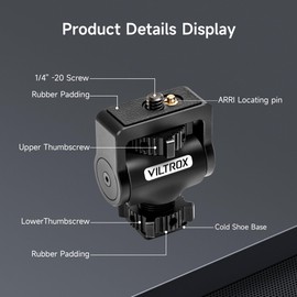 VILTROX Camera Monitor Adapter with Cold Shoe, 1/4" Screw for Field Monitor/VILTROX Monitor/Video Light, Cold Shoe Base for DSLR Camera Camcorder, 360° Rotation, 180° Tilt Loss