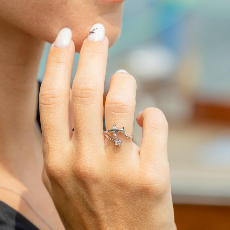 Adjustable 925 Sterling Silver Airplane Ring with Cubic Zirconia -