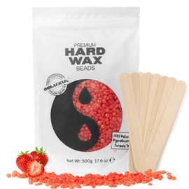 DELUXUS Hard Wax Beads 500g, Natural Stripless Hard Wax Beans with 10 Applicators, Waxing Beads for Face, Upper Lip, Legs, Armpit, Eye Brow for Full Body Hair Removal. (Strawberry)