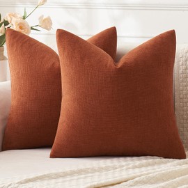 MIULEE Rust Couch Pillow Covers 16x16 Inch, Set of 2 Soft Chenille Decorative Square Throw Pillow Covers Farmhouse for Sofa Living Room Bed