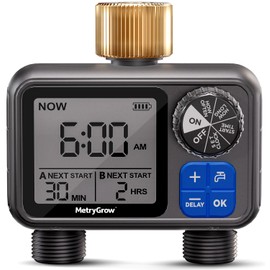 Sprinkler Timer, Programmable Irrigation Water Timer with 2 Brass Inlet for Garden Hose, Automatic Watering System for Yard Lawn, Rain Delay