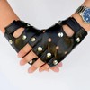 SELECOCO Studded Fingerless Gloves, Punk Rock, PU Leather, Half Finger