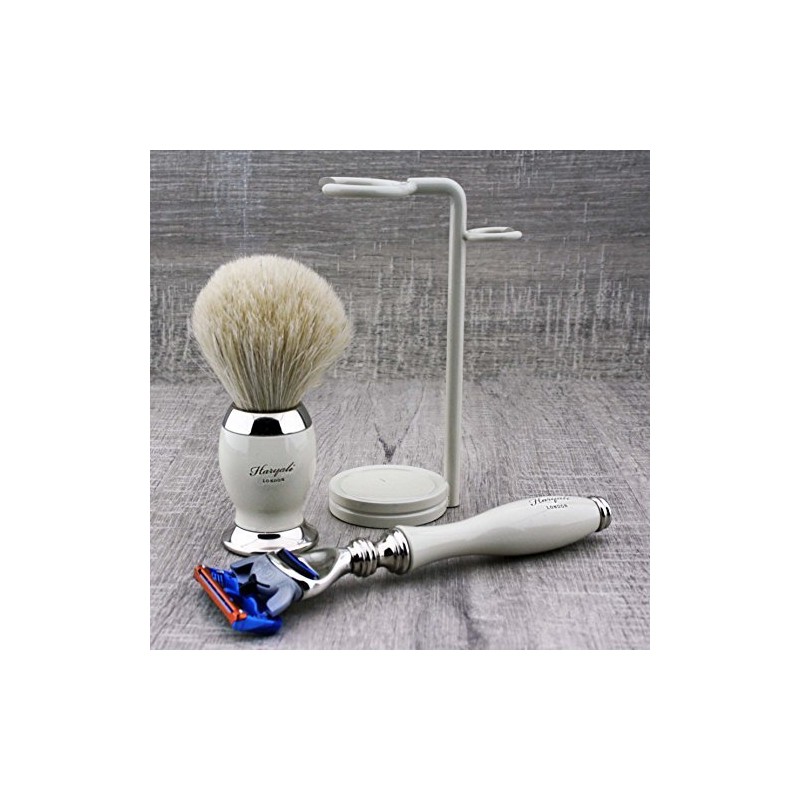 Haryali London Men's 5 Razor Blades Set with White Badger