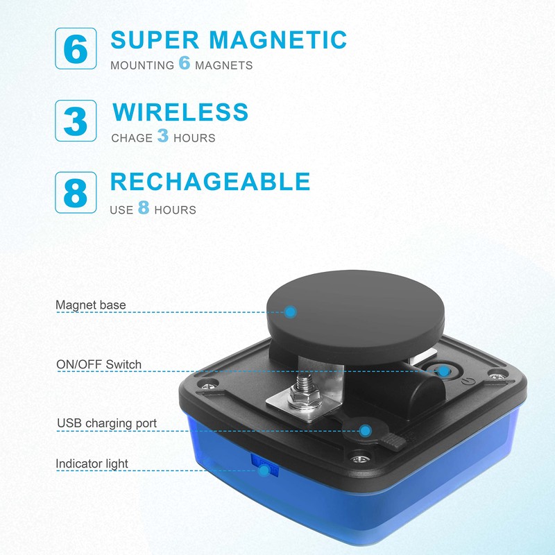 Agrieyes Blue Rechargeable Flashing Lights, Magnetic Strobe Light for Vehicles,