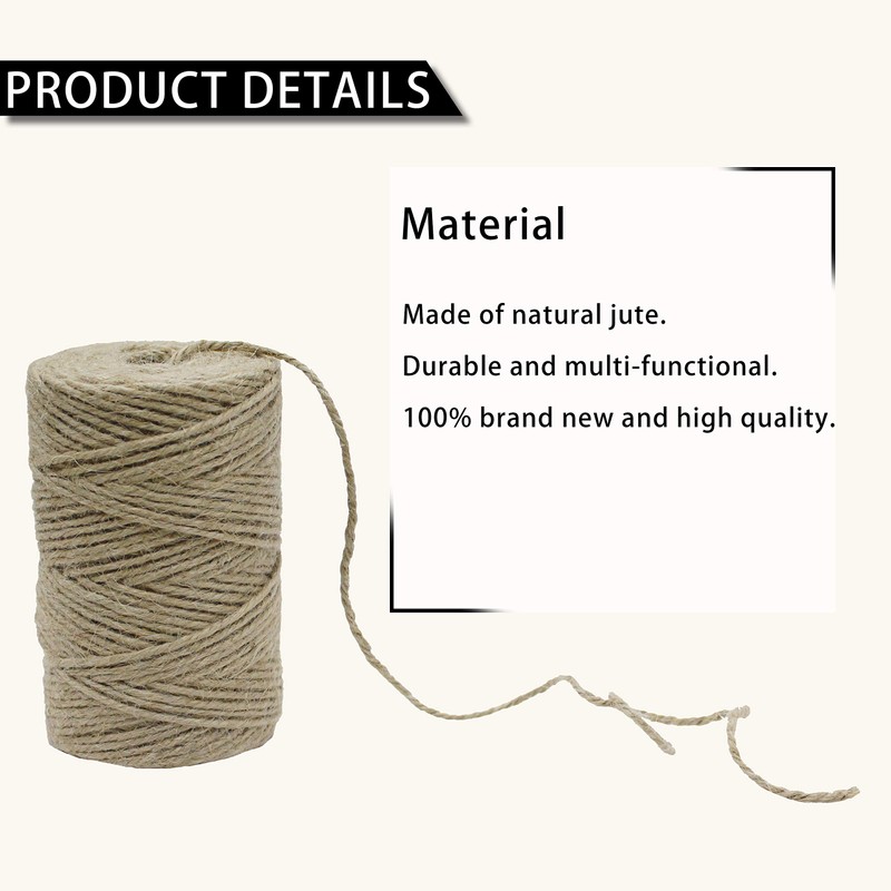 Gardzen Nature Jute Twine 4-Pack, Each Roll is 328 ft,